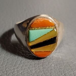 Men's Sterling Silver Turquoise Ring Native American Multi Stone Size 11